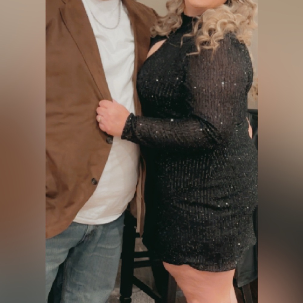 Black Sequin Long Sleeve Dress